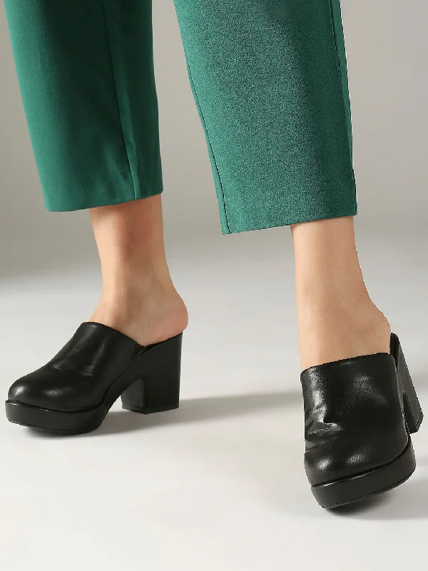 Best Walking Shoes Womn Black Platform Heel Mules