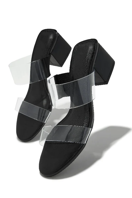 Waterproof Loafers Yara Clear Strap Block Mid Heel Mules - Black