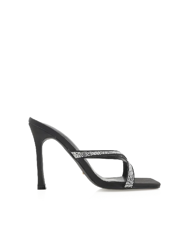 Casual Sandals For Sale YASIN - BLACK SATIN-DIAMANTE