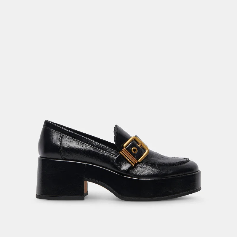 Stylish High Heel Sandals YONDER LOAFERS MIDNIGHT CRINKLE PATENT