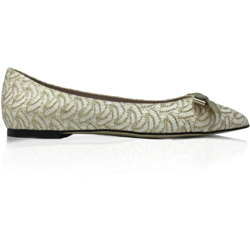 Trendy Walking Shoes 'Nina' Bow Ballet Flats (White Lace) by Zette Shoes