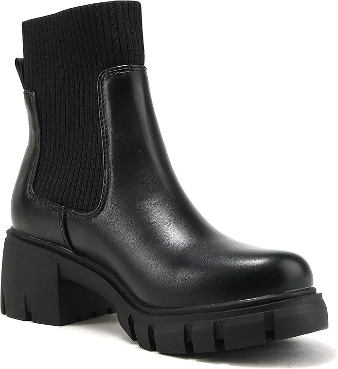 Stylish Boots For Sale Zordy Women's Lug Sole Mid Heel Chelsea Ankle Bootie