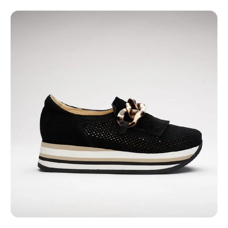 Comfortable Loafers For Women SOFTWAVES SLIP-ON WEDGE SNEAKER - BLACK - 77808BLK