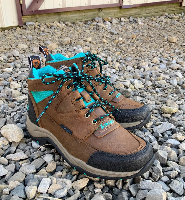 Women’s Chunky Sneakers Ariat Women's Terrain H2O Waterproof Weathered Brown & Turquoise Lace Up Shoe 10042538