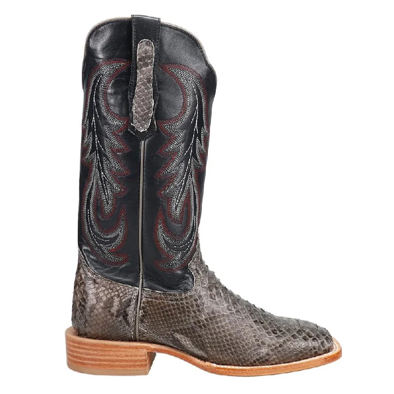 Comfortable Flats For Work Back Cut Python Embroidered Wide Square Toe Cowboy Boots
