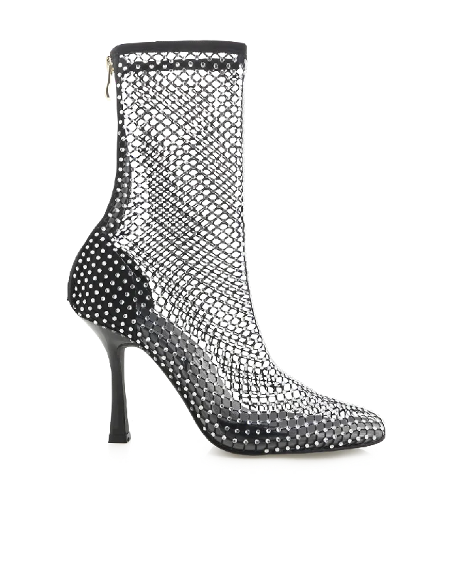 Comfortable Boots For Hiking BINDI - BLACK SATIN-DIAMANTE