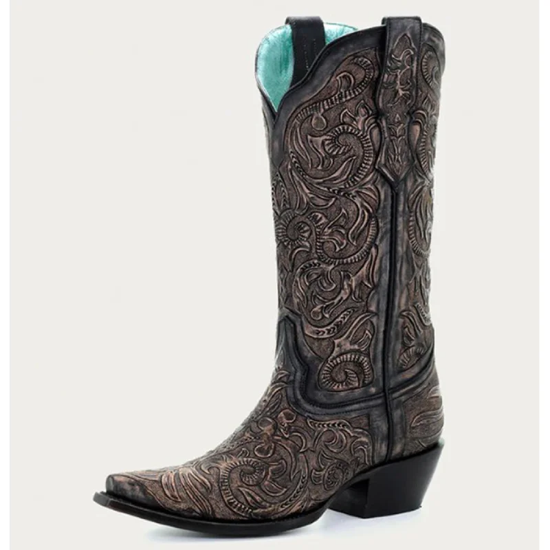 Warm Winter Boots Corral Women's Black Hand Tooled Western Boots