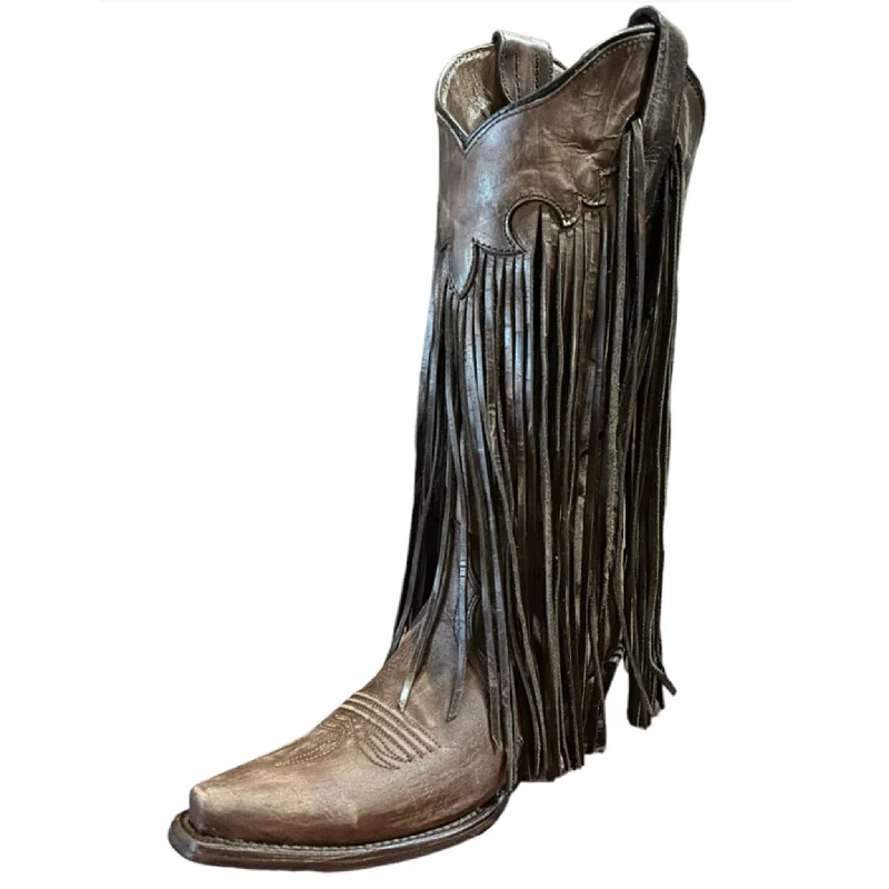 Stylish High Heel Sandals Corral Women's Brown/ Black Fringe Western Boot