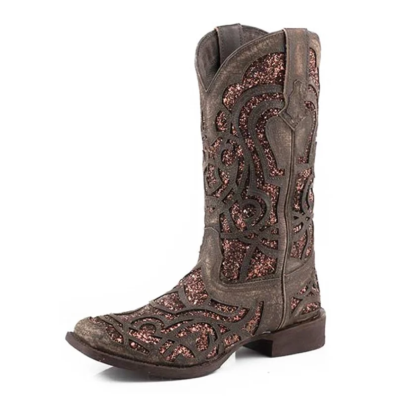 Trendy High Top Sneakers Roper Women's Brown Sand/Glitter Boots