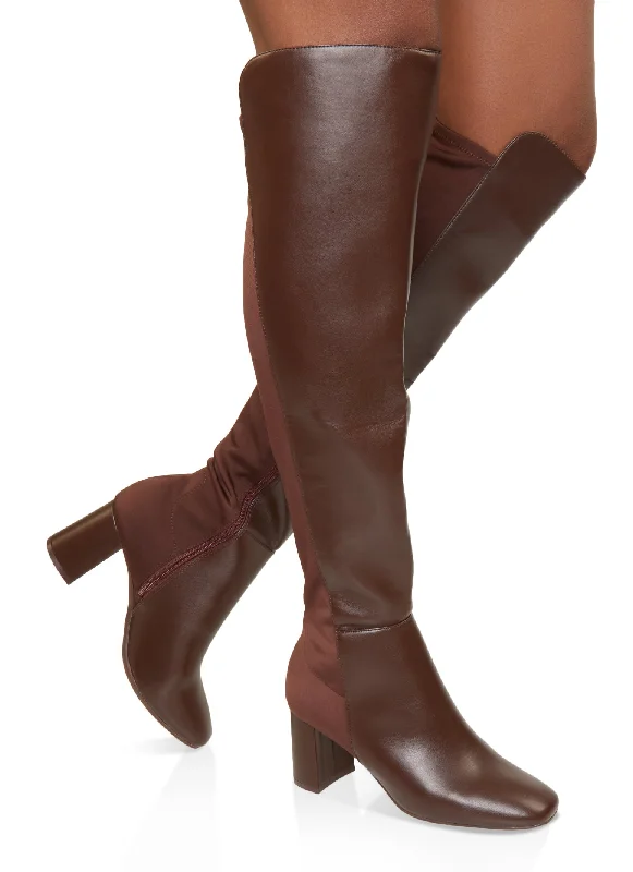 High Fashion Footwear Elastic Back Block Heel Boots
