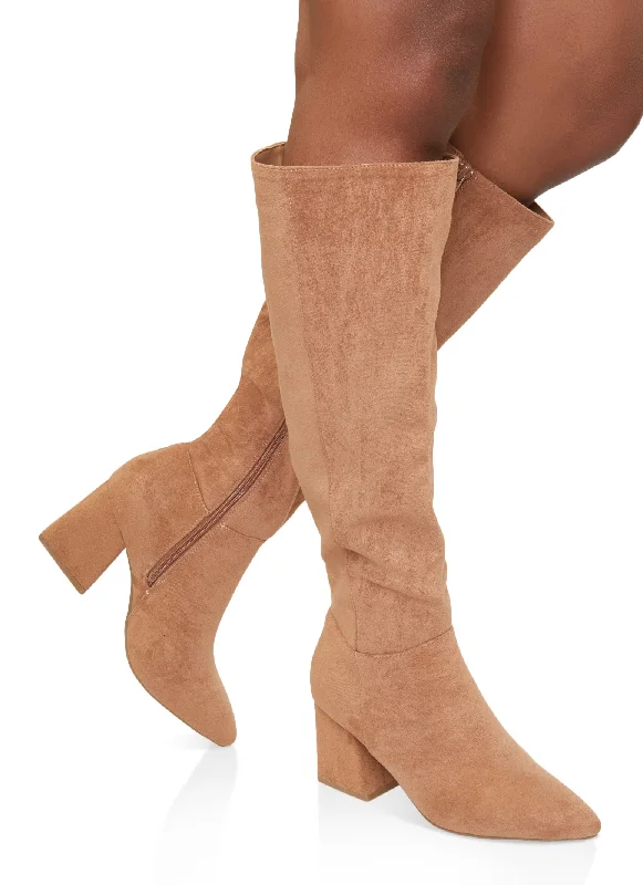 Comfortable Formal Footwear Pointed Toe Mid Heel Tall Boots