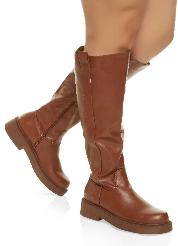 Trendy Boots For Winter Faux Leather Wide Calf Tall Boots