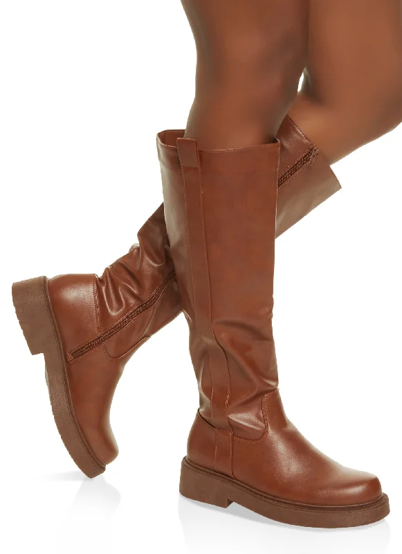 Comfortable Boots For Hiking Faux Leather Zip Tall Boots