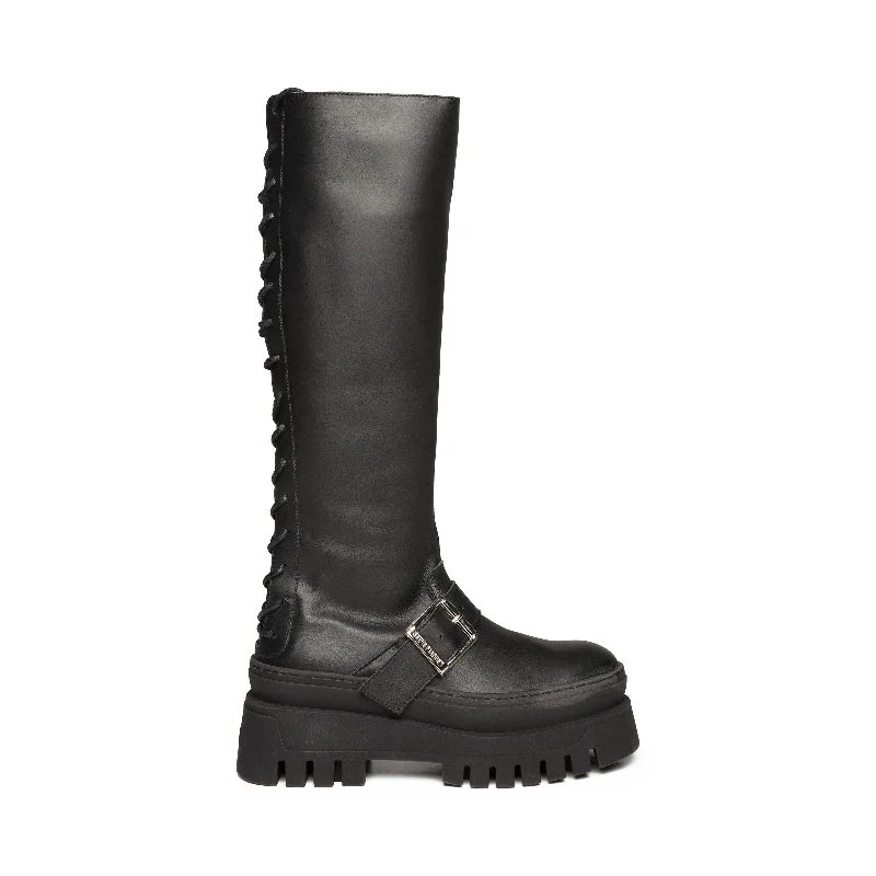 Sporty Running Shoes Chez Boot BLACK LEATHER