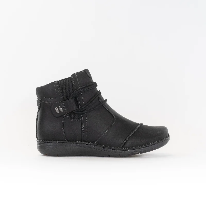 Comfortable Heeled Shoes Clark's Un Loop Up (Women's) - Black Leather