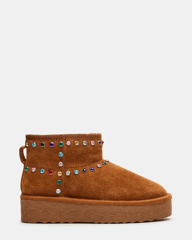 Comfortable Slippers For Home COMFY CHESTNUT SUEDE RHINESTONES