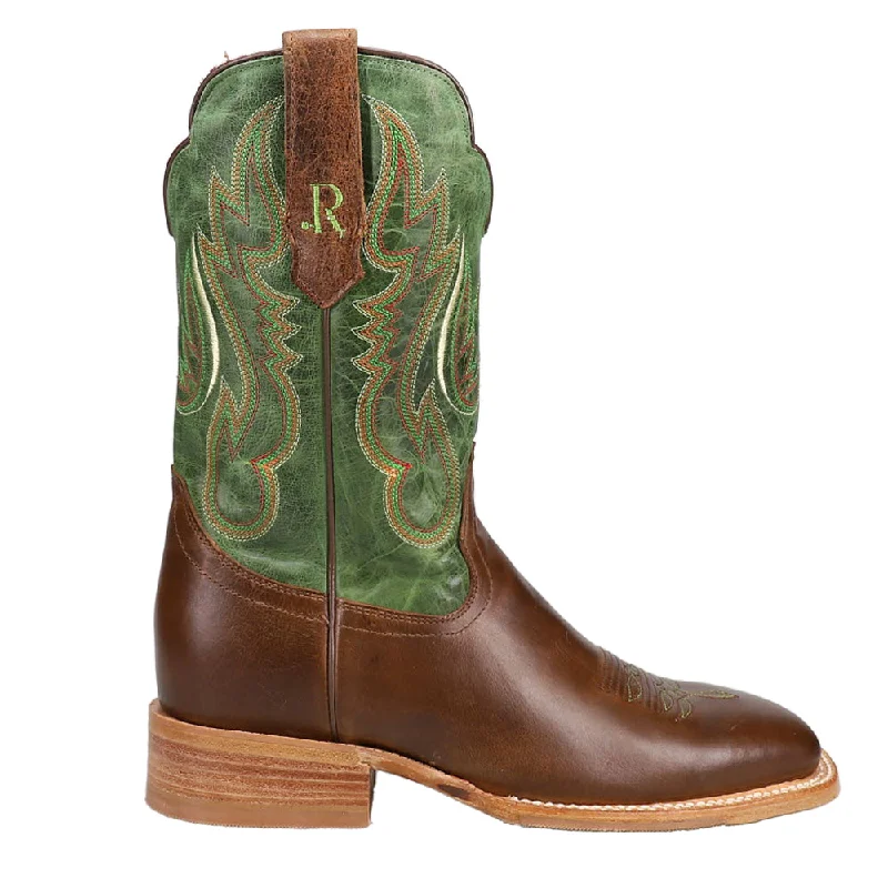 Stylish Work Shoes Cowhide Embroidered Wide Square Toe Cowboy Boots