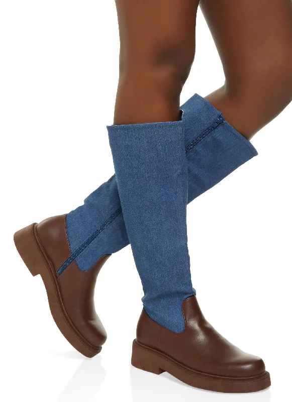 Winter Hiking Sneakers Round Toe Color Block Tall Boots