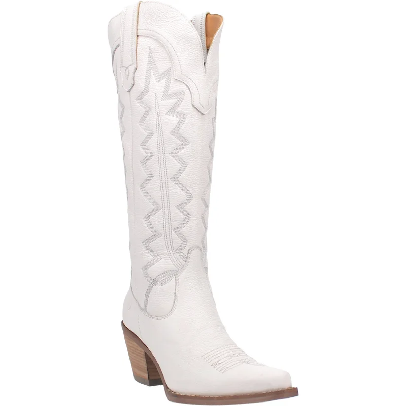 Classic Hiking Boots Dingo Womens High Cotton Cowboy Boots Leather White