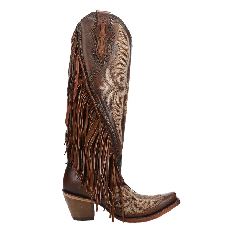 Eagle Embroidered Studded Fringe Tall Snip Toe Cowboy Boots