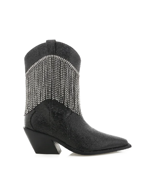Comfortable Hiking Footwear ELTON - BLACK CRINKLE-DIAMANTE