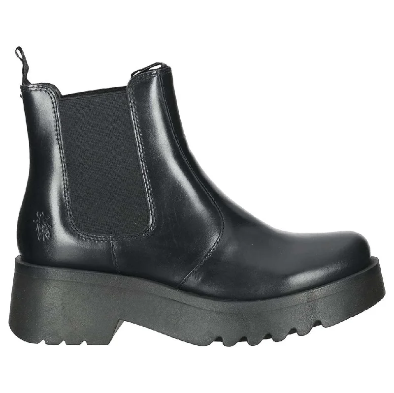Black Dress Shoes Medi789Fly Rug Leather Women's Chelsea Boots