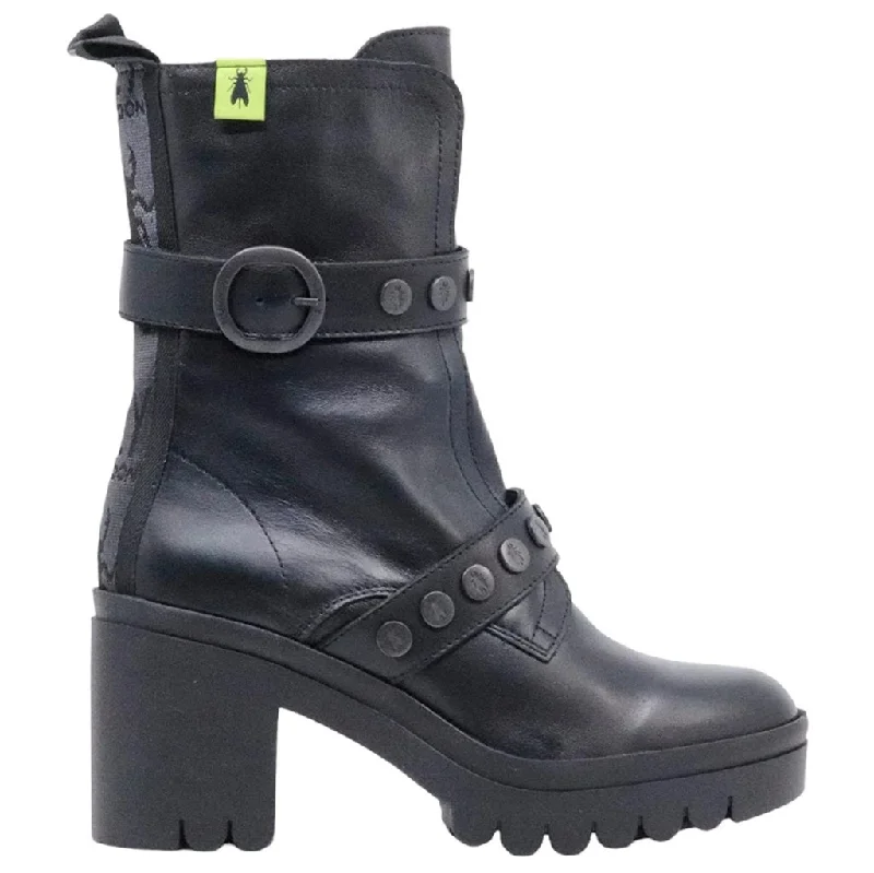 Designer Work Shoes Tama888Fly Leather Women's Block Heel Zip Up Ankle Boots