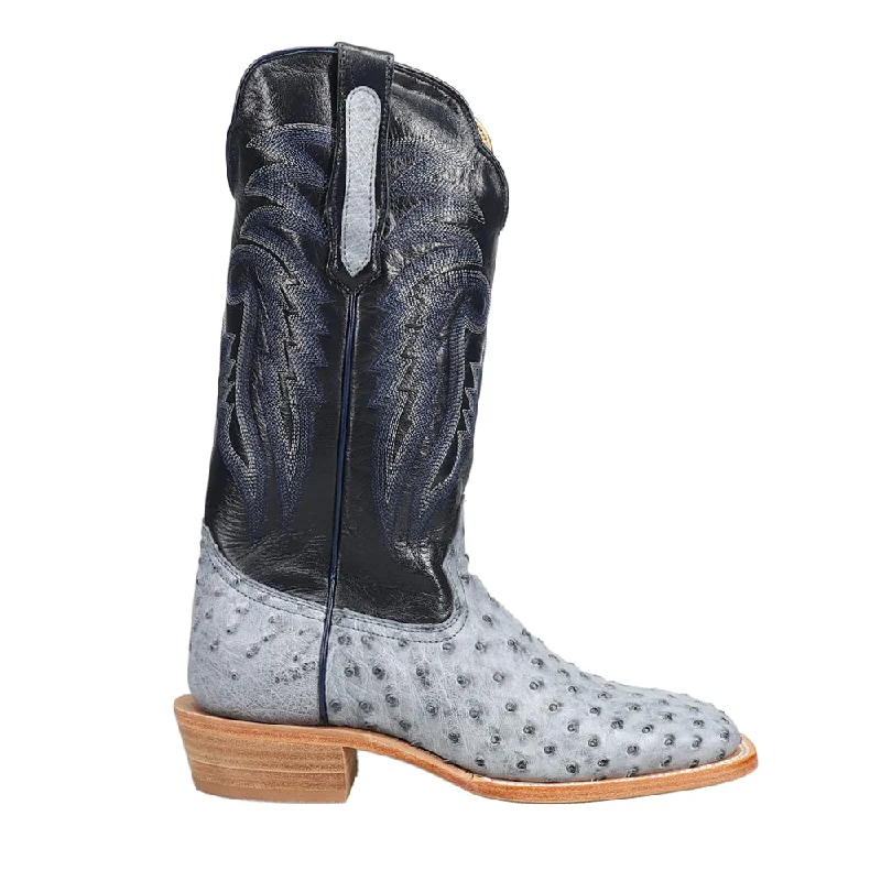 Trendy Walking Boots Full Quill Ostrich Embroidered Wide Square Toe Cowboy Boots