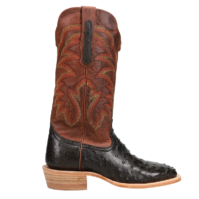 Stylish High Heels Full Quill Ostrich Embroidered Wide Square Toe Cowboy Boots