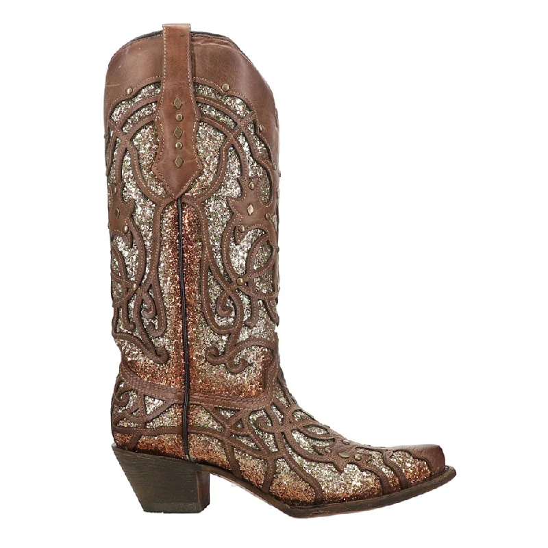 Casual Hiking Sandals Glitter Tooled-Inlay Snip Toe Cowboy Boots