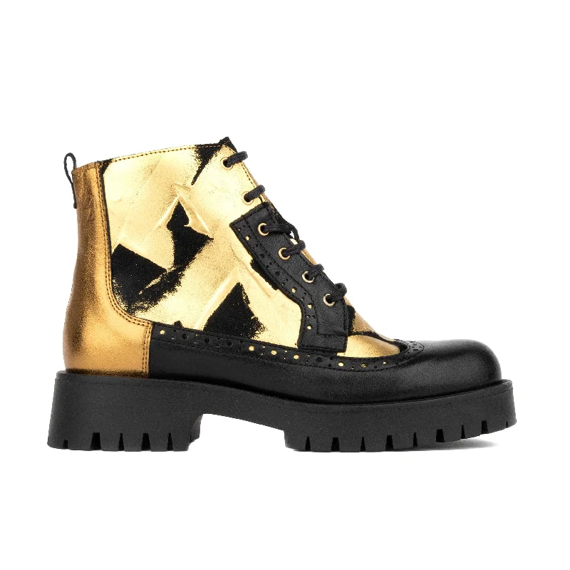 Luxury Leather Sneakers Hatter Platform - Gold & Black