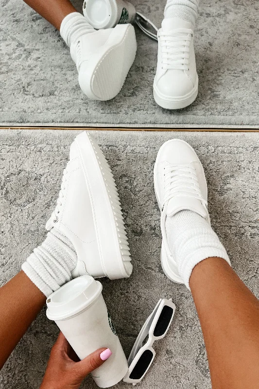 Comfortable Athletic Shoes Heading Your Way Lace-Up Platform Sneaker (White PU)