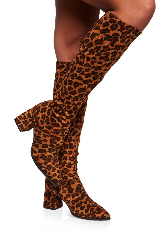 Comfortable Sandals For Summer Faux Suede Block Heel Tall Boots
