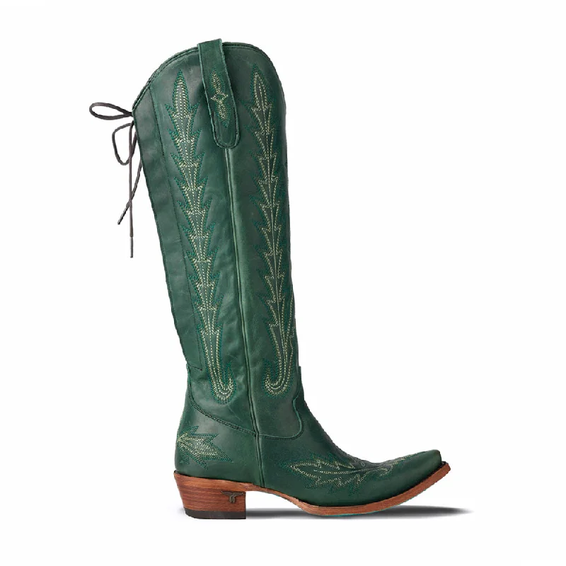 Outdoor Sneakers Collection Lexington Knee High Corset Embroidered Snip Toe Zippered Cowboy Boots