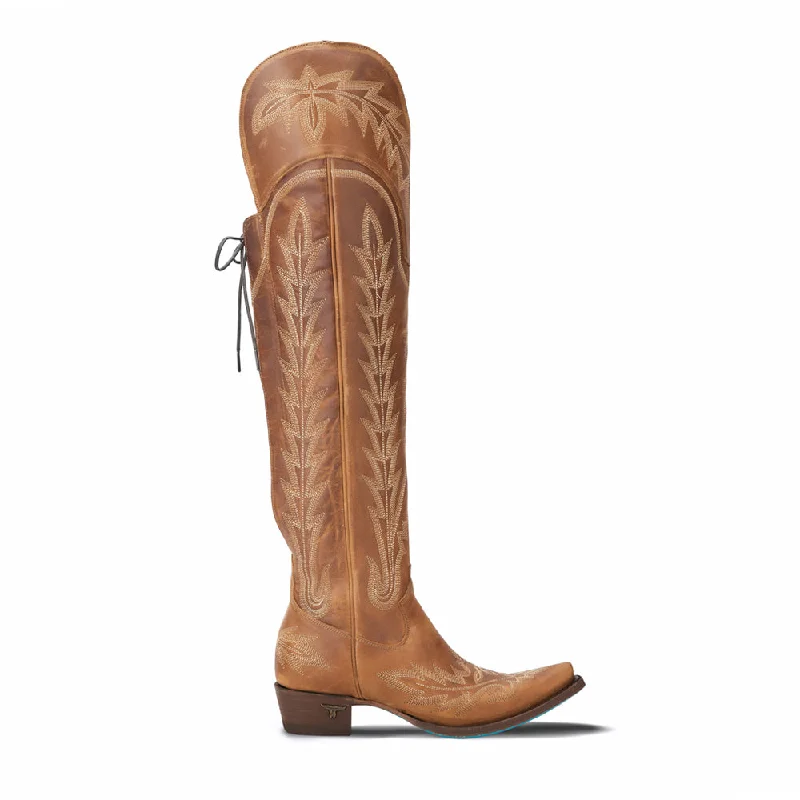 Stylish Winter Footwear Lexington OTK Corset Embroidered Snip Toe Zippered Cowboy Boots