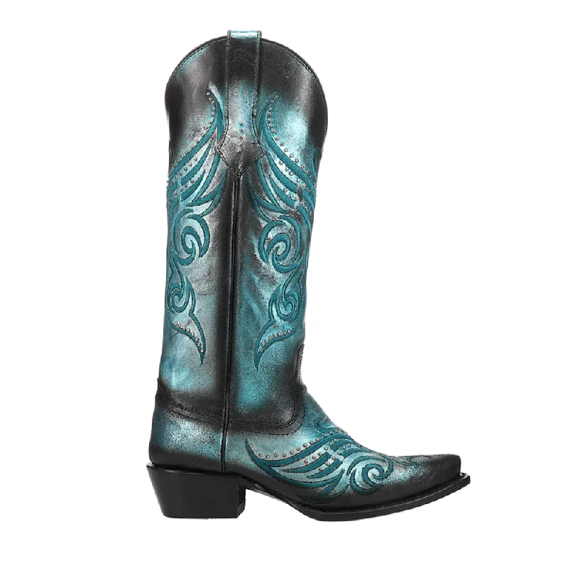 Comfortable Work Sneakers Masquerade Embroidery Gradient Metallic Studded Snip Toe Cowboy Boots