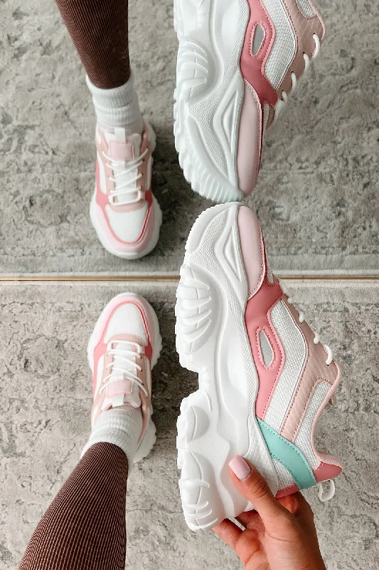 Comfortable Work Sneakers New Kicks Chunky Platform Sneakers (Pink Multi)