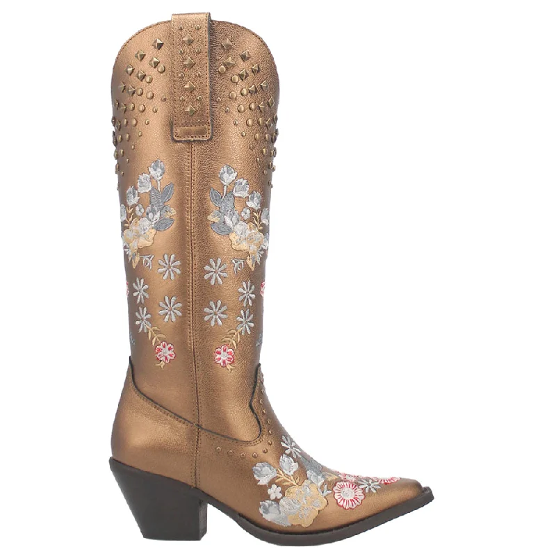 Trendy Walking Shoes Poppy Floral Metallic Embroidery Studded Snip Toe Cowboy Boots