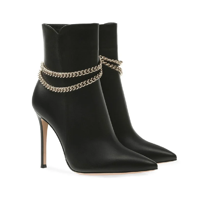 Stylish Boots For Sale Powerful Pointed Toe Chain Strap High Heel Ankle Boots - Black Stylish Boots For Sale Powerful Pointed Toe Chain Strap High Heel Ankle Boots - Black