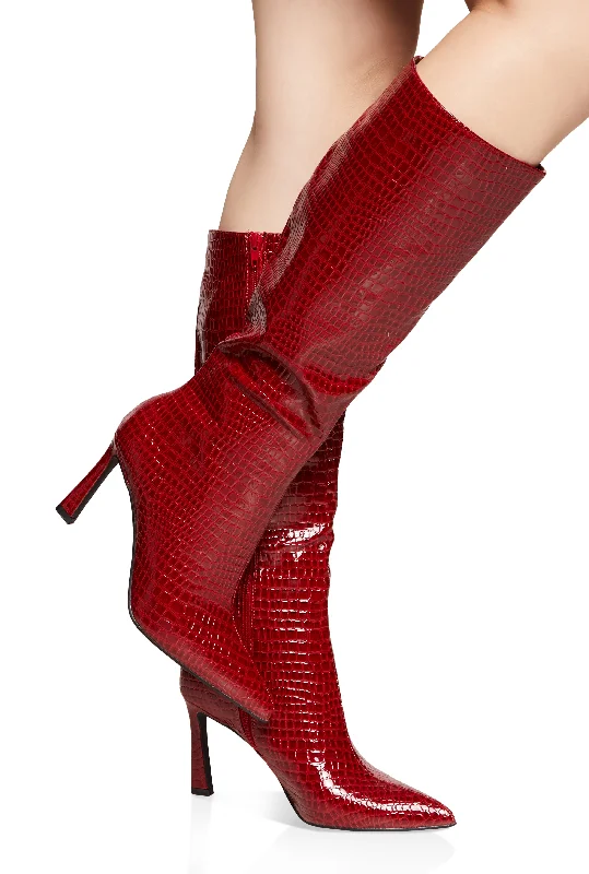 Cozy Winter Shoes Pointed Toe Side Zip High Heel Boots