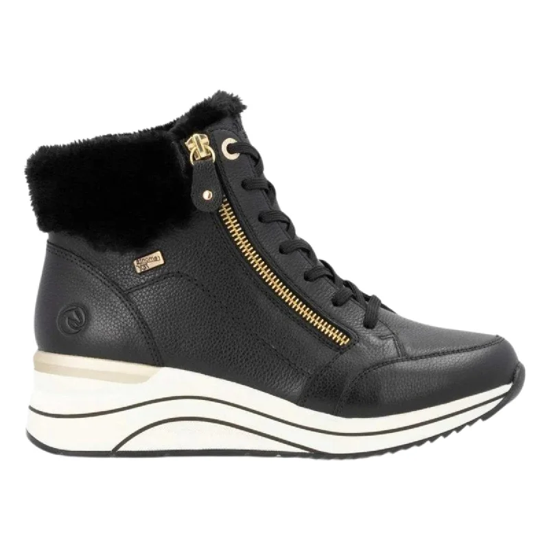 Fashionable Work Sneakers Rieker Women's D0T77-02 Eleni Black Leather Waterproof