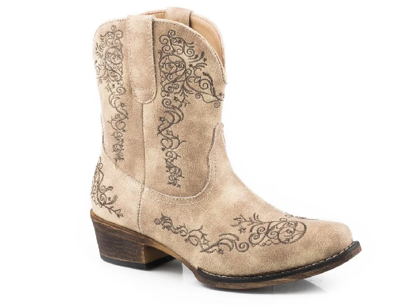 Elegant Wedding Shoes Roper Womens Beige Faux Leather Riley Scroll 8In Cowboy Boots