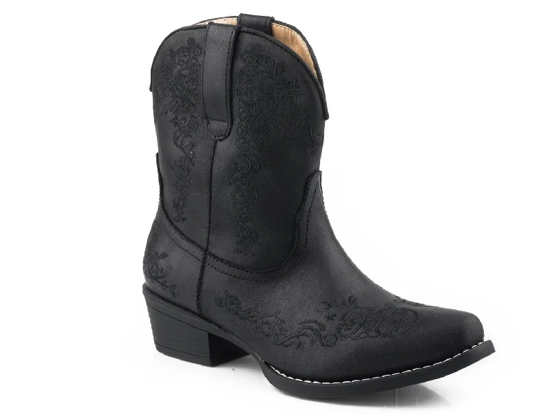 Casual Walking Boots Roper Womens Black Faux Leather Riley Scroll 8In Cowboy Boots