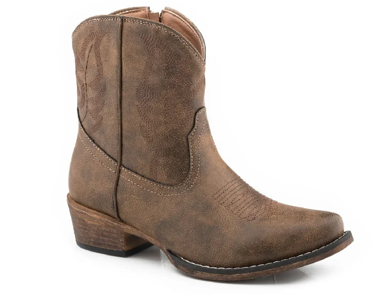 Slip-On Winter Shoes Roper Womens Brown Faux Leather Shay 7In Cowboy Boots