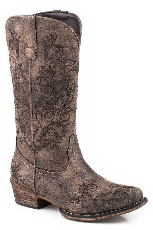 Stylish Winter Boots Roper Womens Brown Faux Leather Tall Stuff Laser Cowboy Boots