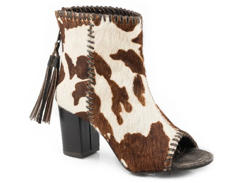 Comfortable Slippers Online Roper Womens Brown Leather Betsy Open Toe Ankle Boots