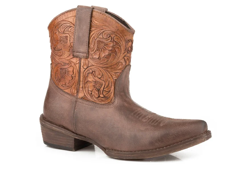 Lightweight Snow Boots Roper Womens Brown Leather Dusty Tooled Cowboy Boots