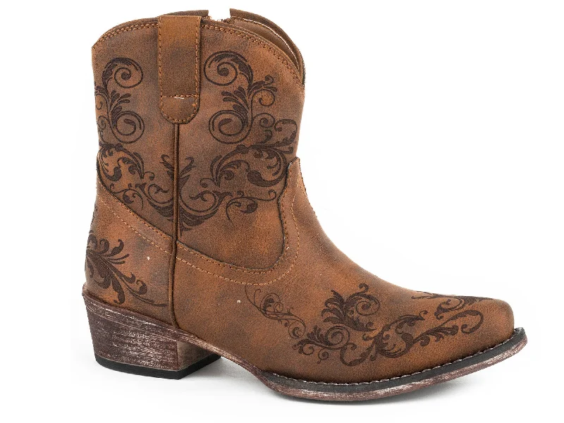 Stylish Running Footwear Roper Womens Cognac Faux Leather Short Stuff Cowboy Boots