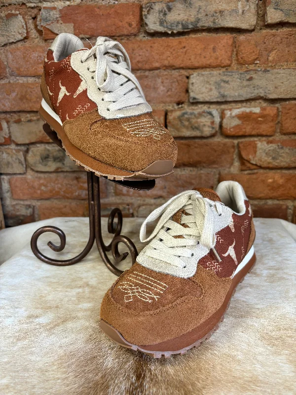 Casual Sandals Collection Roper Women's Cognac Giddyup Longhorn Suede & Canvas Jogger 1797-3538