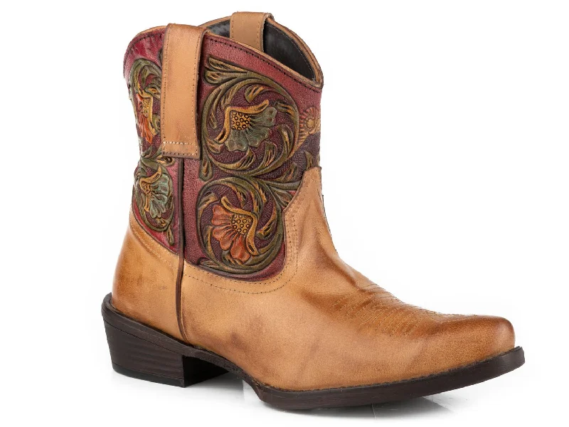 Trendy Lace-Up Shoes Roper Womens Dusty Tooled Tan Leather Cowboy Boots
